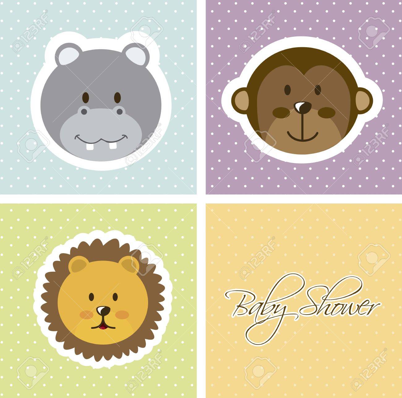 ベビー シャワー カード動物の顔を持つ ベクトル イラスト のイラスト素材 ベクタ Image