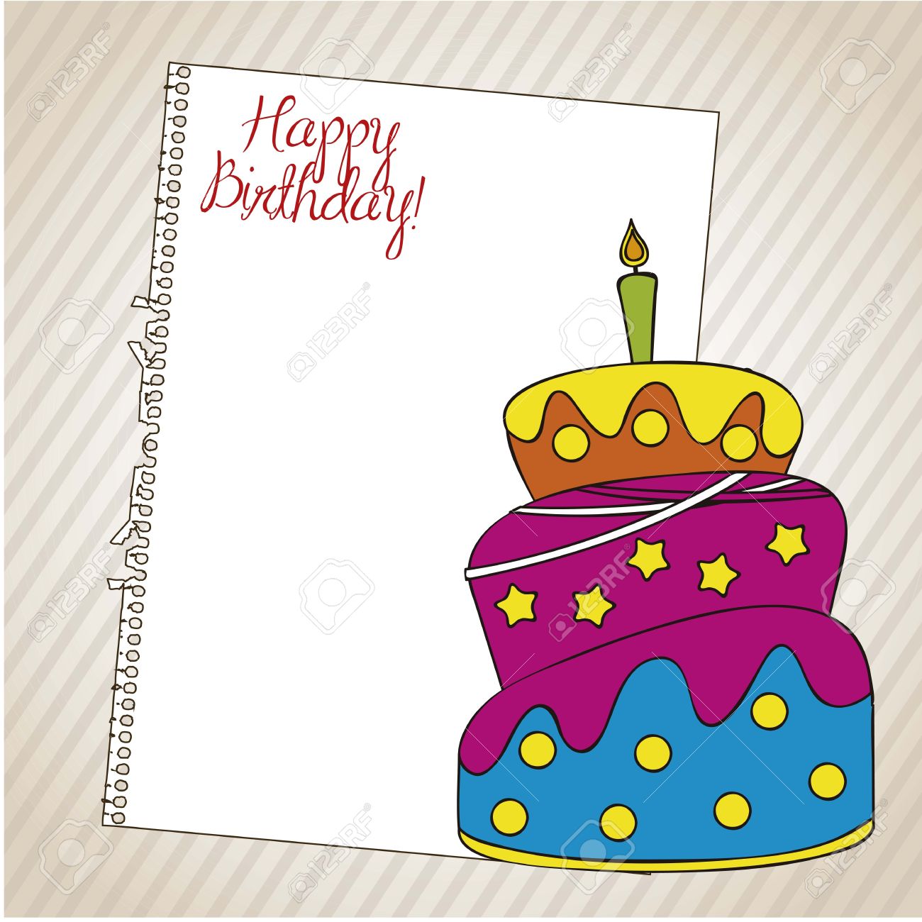 tarjeta de cumpleaños con un pastel y papel sobre fondo blanco tarjeta de cumpleanos