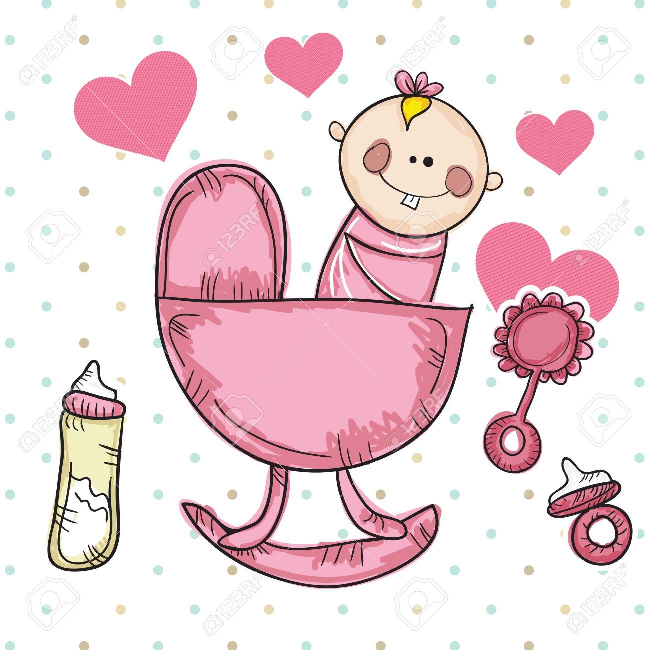 Family Icons Baby Girl With Elements Crib Pacifier Battle Vector Illustration Royalty Free Cliparts Vectors And Stock Illustration Image