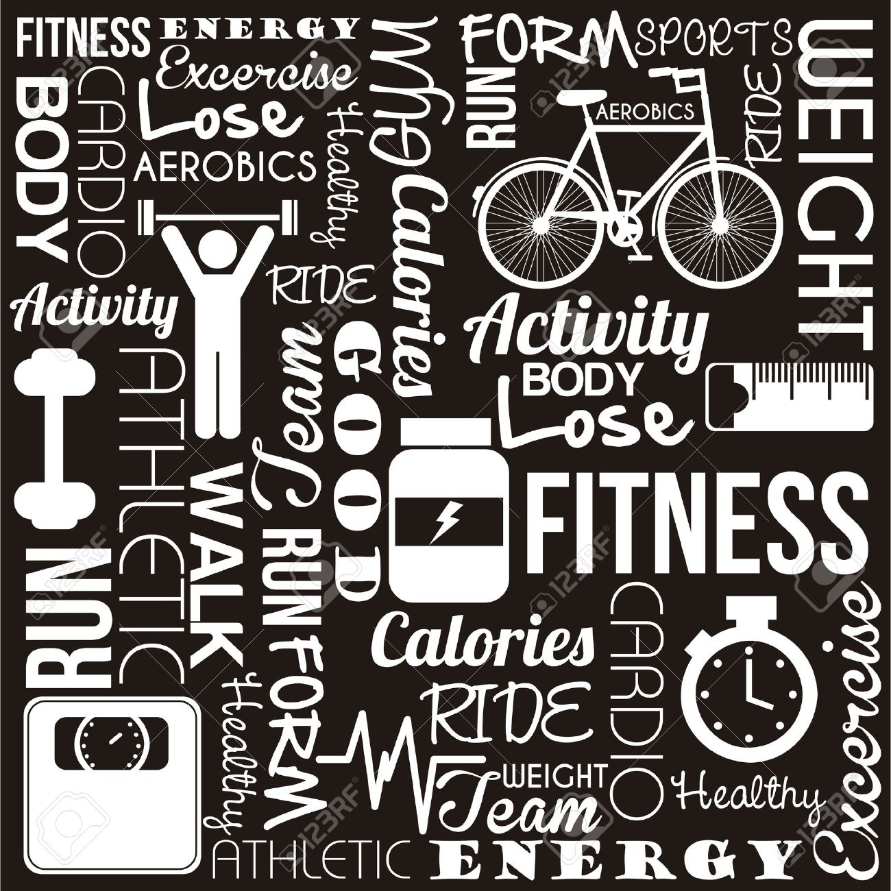 fitness words over black background vector illustration royalty words for fitness