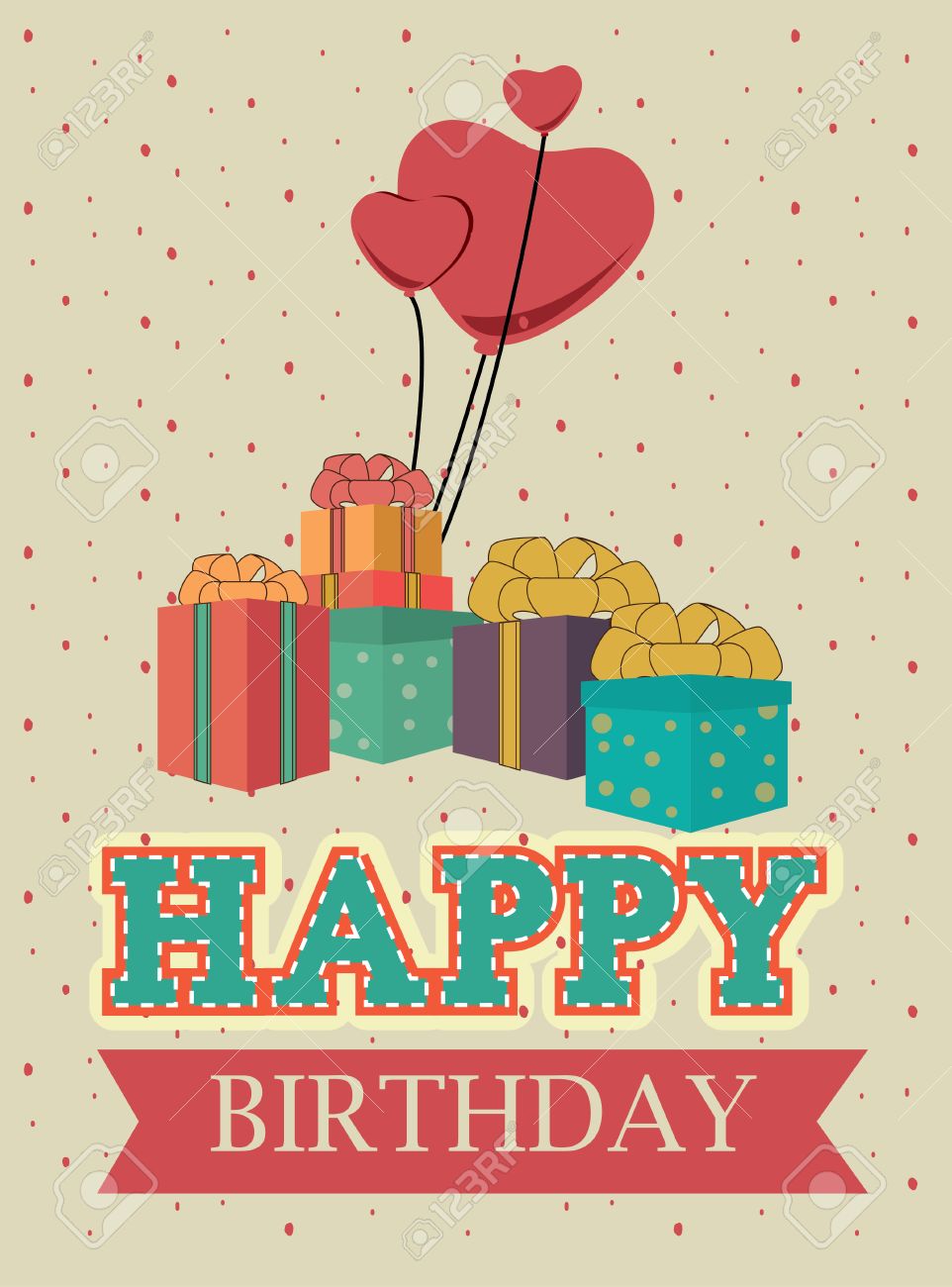 ベージュ色の背景上のお誕生日おめでとうデザインのイラスト素材 ベクタ Image