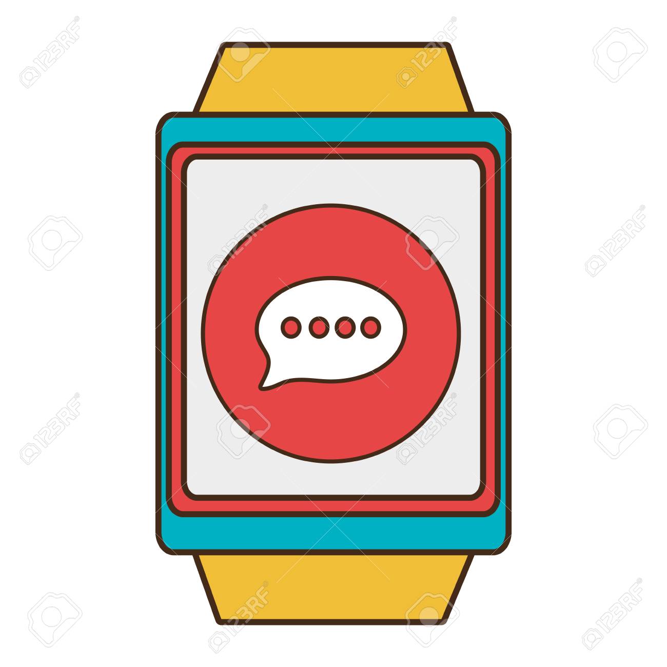 Gelb Uhr Mit Blauen Und Roten Rahmen Mit Einem Roten Kreis In Den Bildschirm Mit Nachrichtensymbol Uber Isolierte Hintergrund Technologie Konzept Vektor Illustration Lizenzfrei Nutzbare Vektorgrafiken Clip Arts Illustrationen Image 58466657