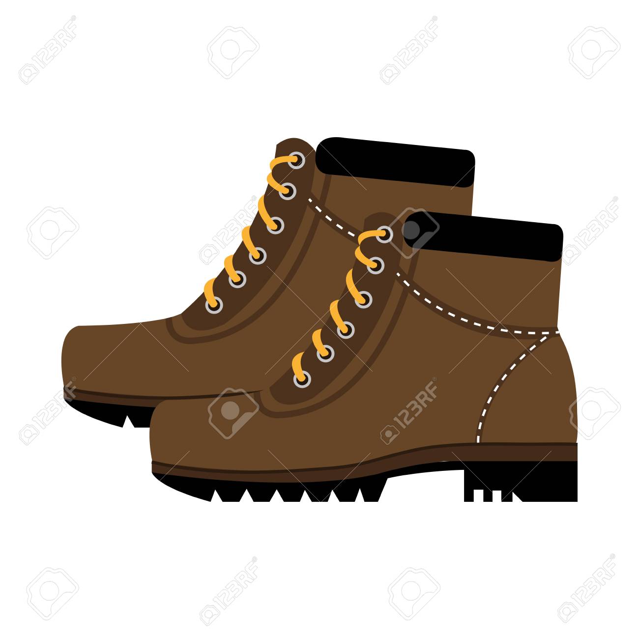 vectorielle latérale fond Bottes lacets marron avec jaune sur isoléillustration vue 5jqScRAL34