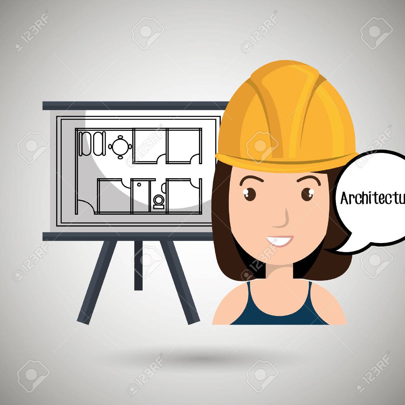 女性建築計画ヘルメット ベクター イラスト グラフィックのイラスト素材 ベクタ Image