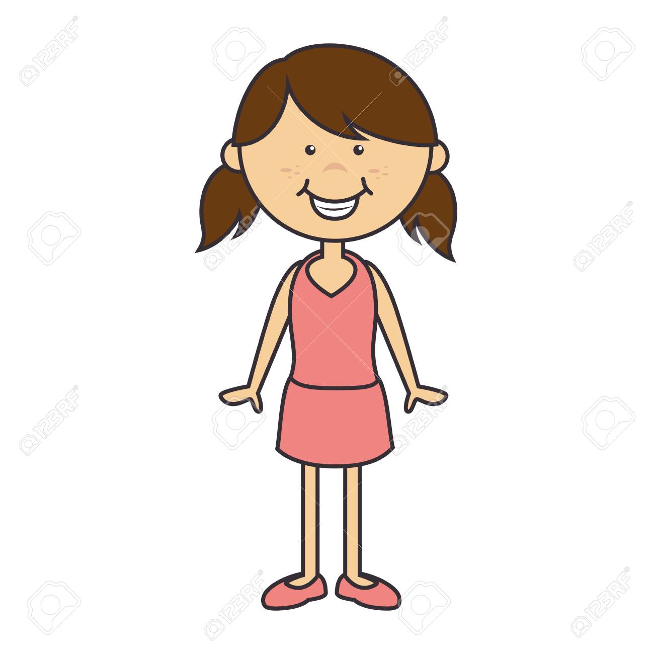 女の子かわいい漫画女性子供ドレス子供笑顔体ベクトル イラスト分離 のイラスト素材 ベクタ Image
