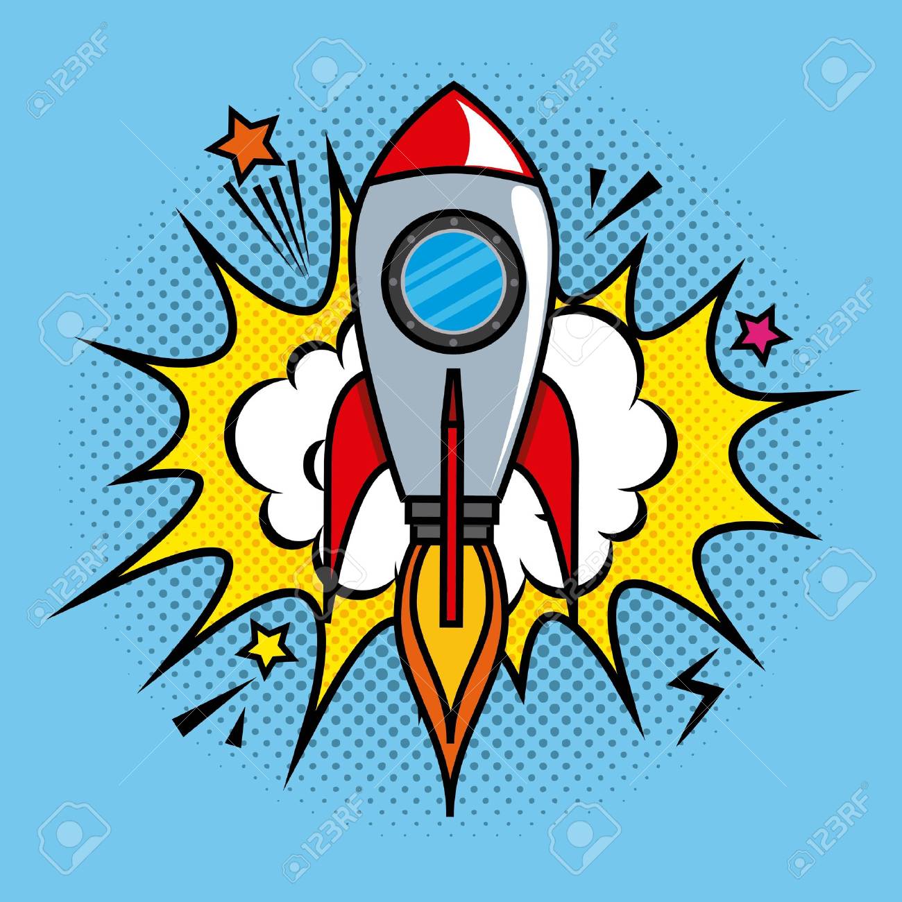 Rocket Comic Pop Art Vector Illustration Design Royalty Free