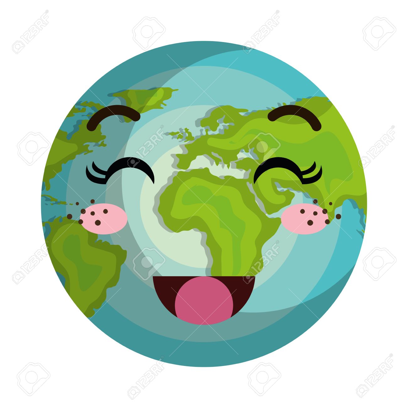 地球世界の惑星漫画幸せ顔に ベクトル図 のイラスト素材 ベクタ Image