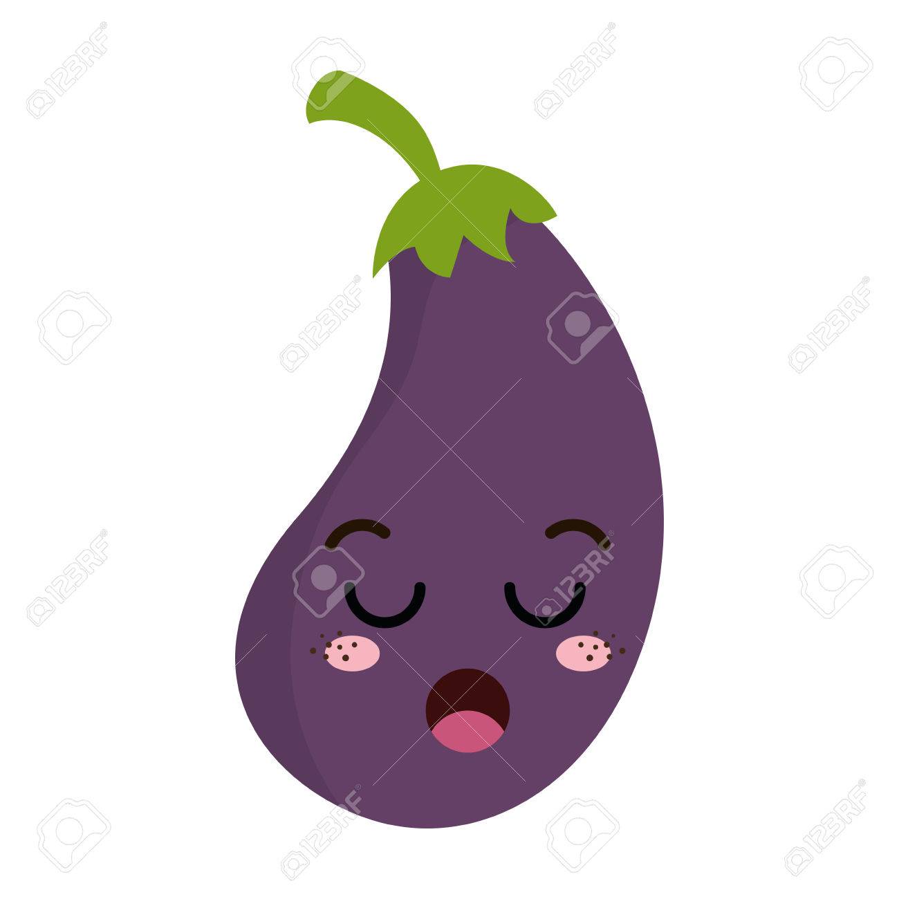 紫ナス野菜食糧 怠惰な表現の顔とかわいい漫画 ベクトル図 のイラスト素材 ベクタ Image