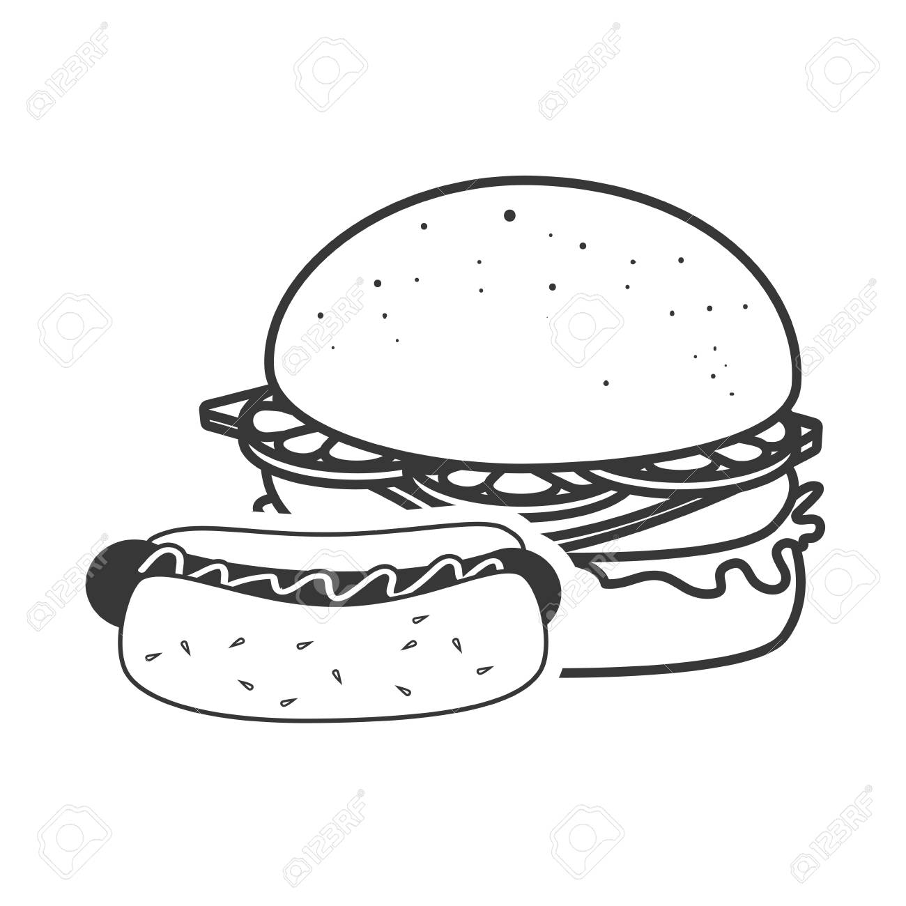 アメリカのハンバーガーとホットドッグ ファーストフード アイコン シルエット ベクトル図 のイラスト素材 ベクタ Image アメリカのハンバーガーとホットドッグ ファーストフード アイコン シルエット ベクトル図 のイラスト素材 ベクタ Image