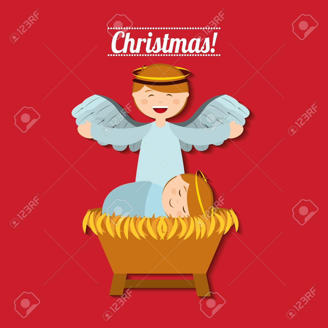 ハッピー メリー クリスマス飼い葉桶の文字ベクトル イラスト デザインのイラスト素材 ベクタ Image