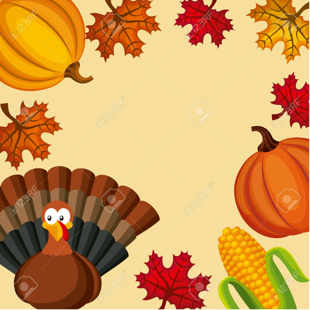 Happy Thanksgiving Icons Frame Over Yellow Background Colorful