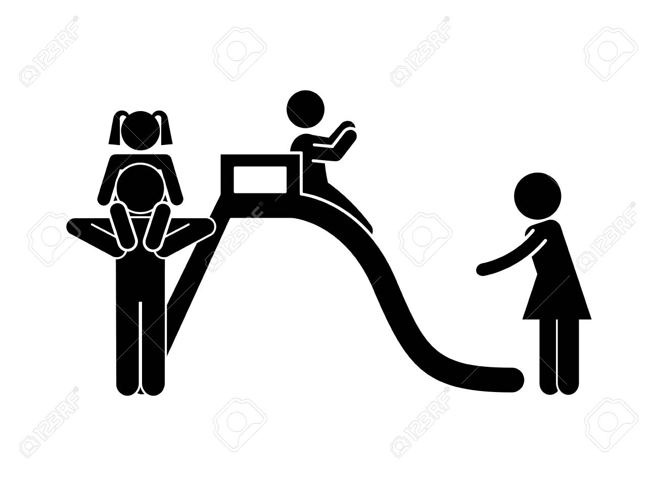 スライドで遊ぶ子供たちと幸せな家庭 ピクトグラムのデザイン ベクトル図のイラスト素材 ベクタ Image