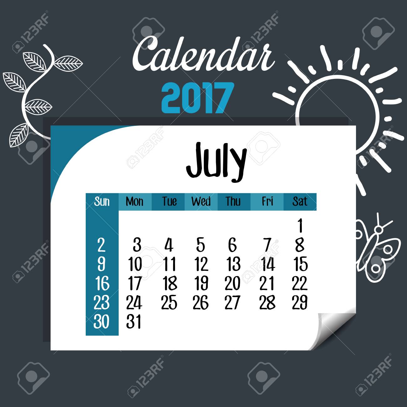 カレンダー 17年 7 月テンプレート アイコン ベクトル イラスト デザインのイラスト素材 ベクタ Image