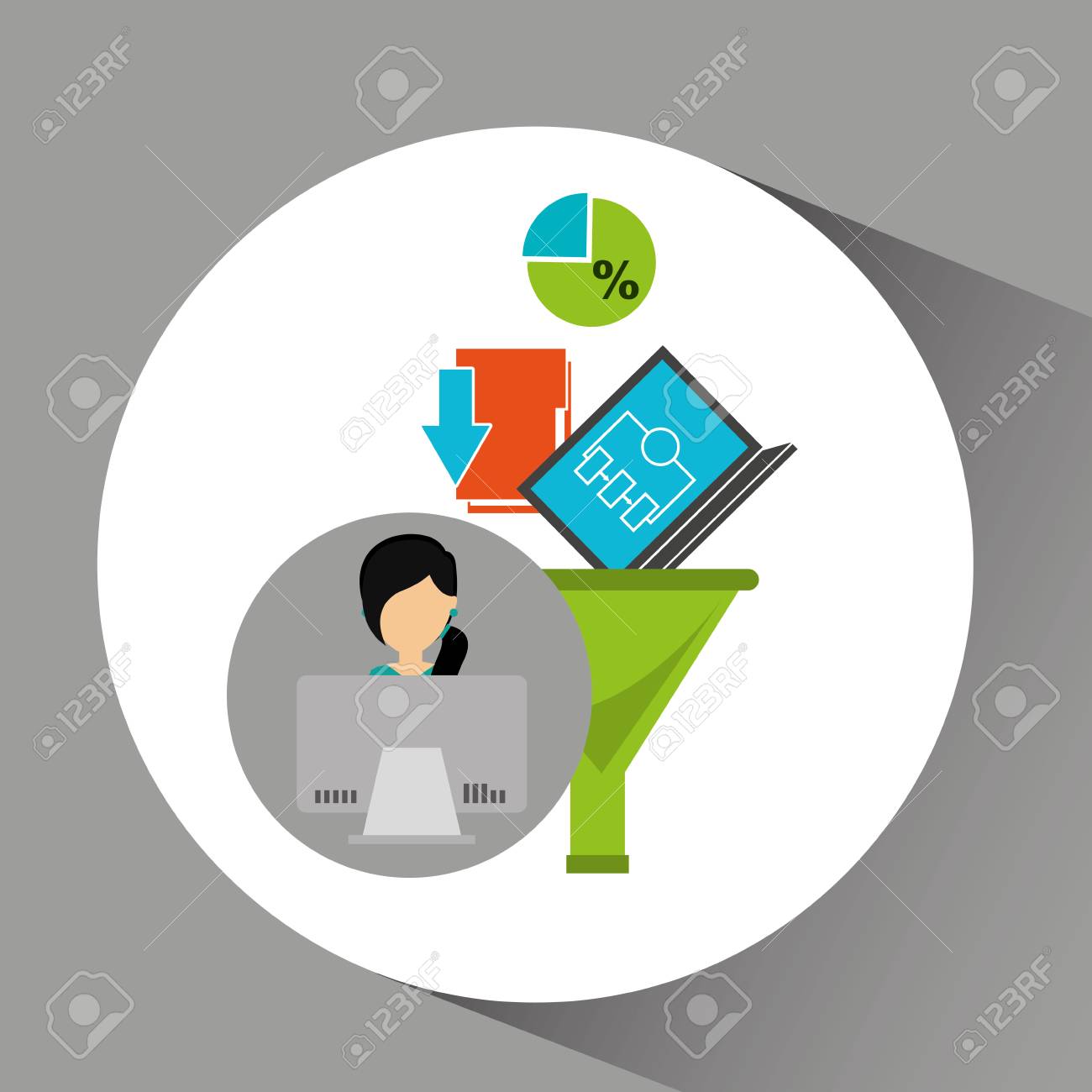 コンピューター データ解析ベクトル イラストを使用した女の子黒い髪のイラスト素材 ベクタ Image 68635620