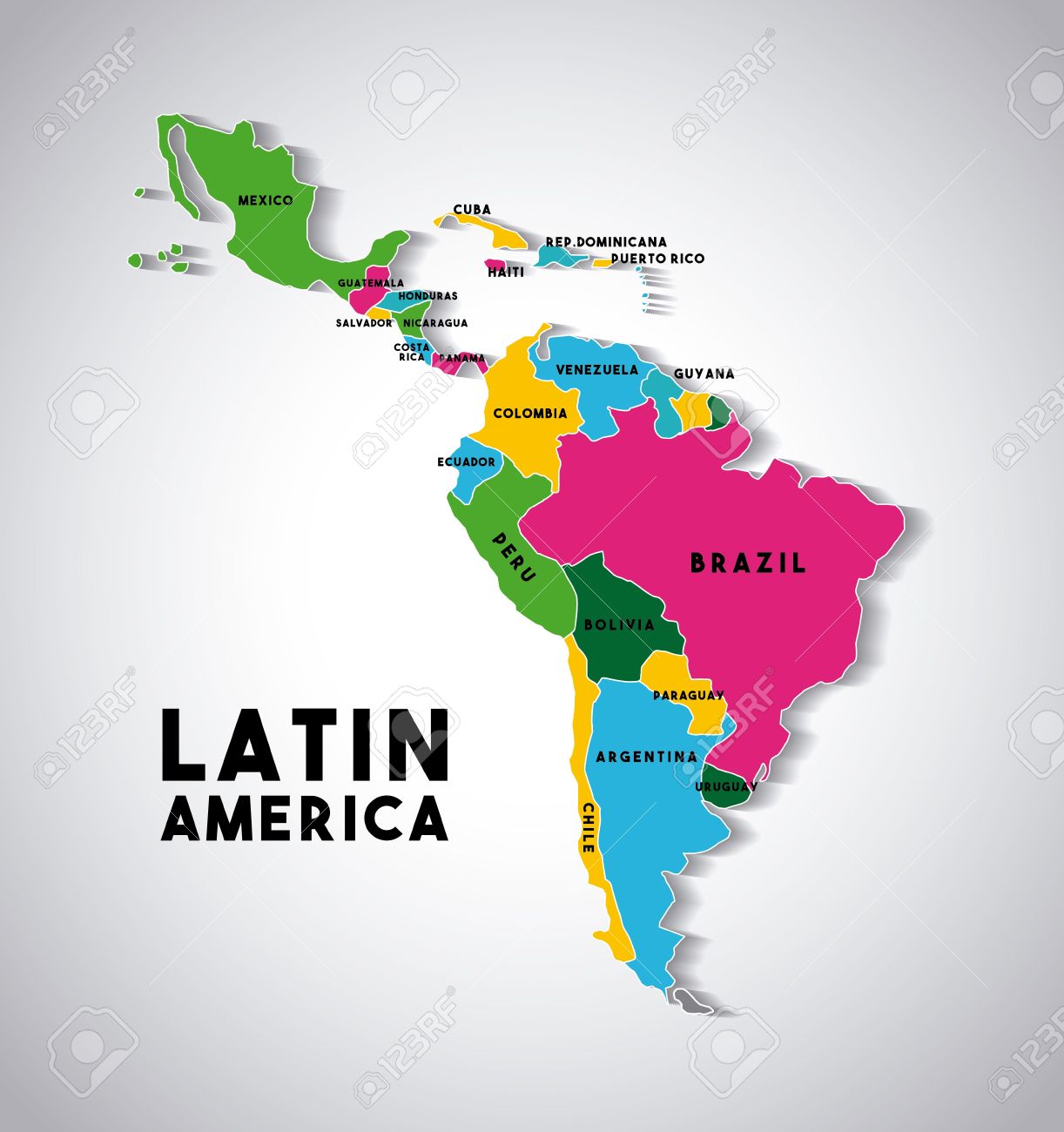 Map of Latin America with the countries demarcated in different colors. colorful design. vector illustration - 67878330 Map of Latin America with the countries demarcated in different colors. colorful design. vector illustration - 67878330