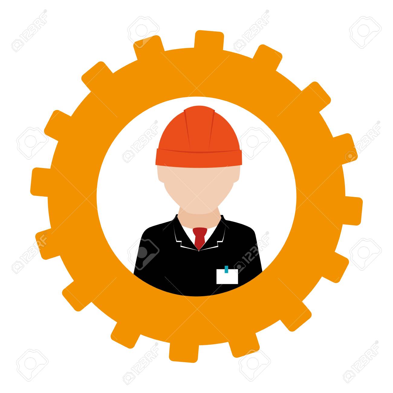 ヘルメット ベクター イラスト付きのエンジニアと歯車の形のシルエットのイラスト素材 ベクタ Image