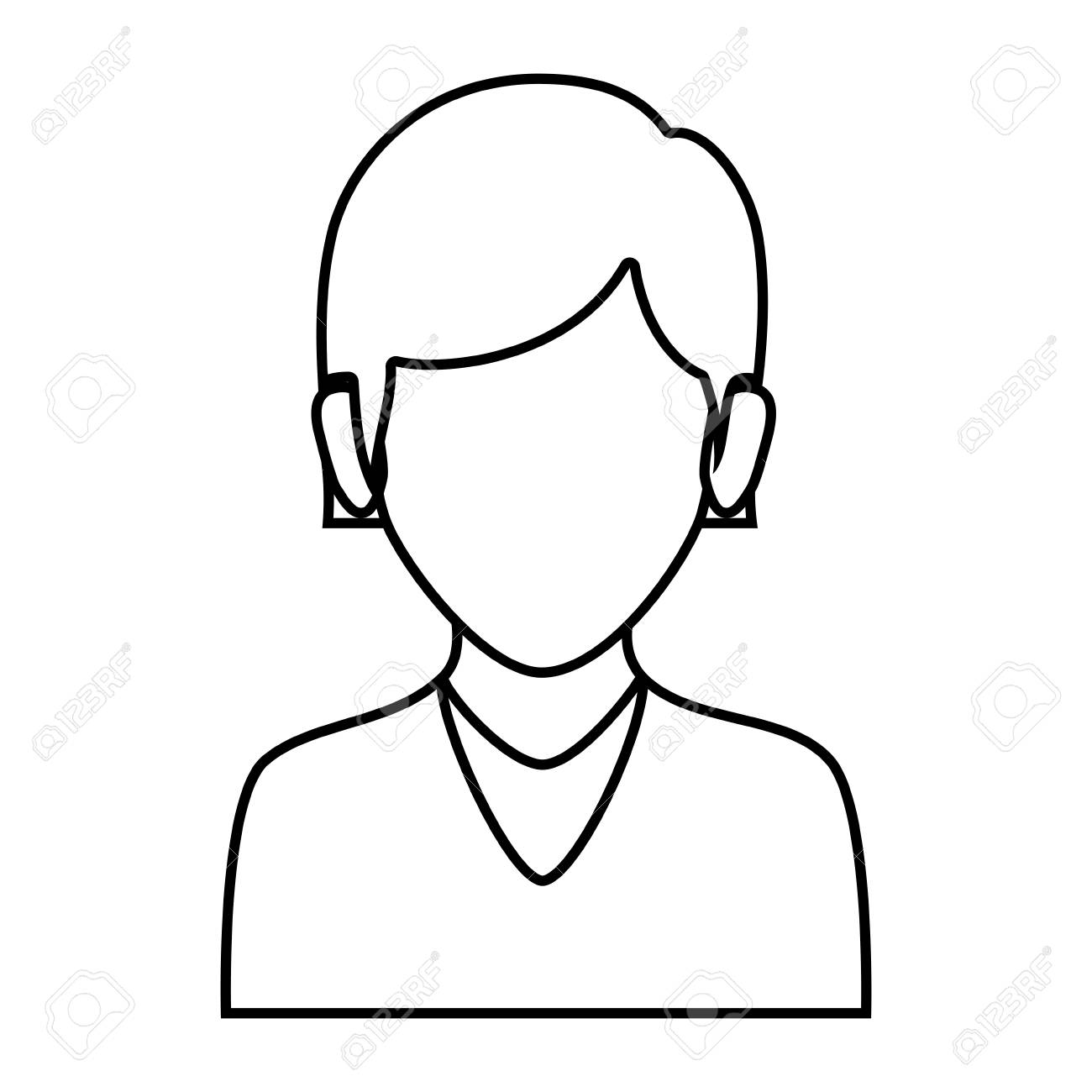 ストレートのショートヘア ベクトル イラスト輪郭フェースレス半身女性