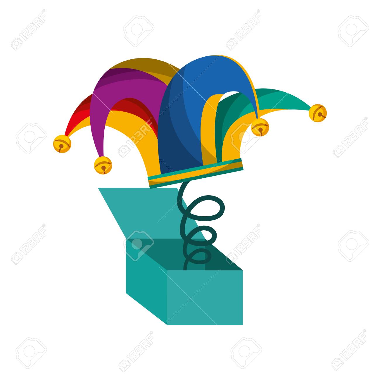 surprise box with harlequin hat isolated icon vector illustration