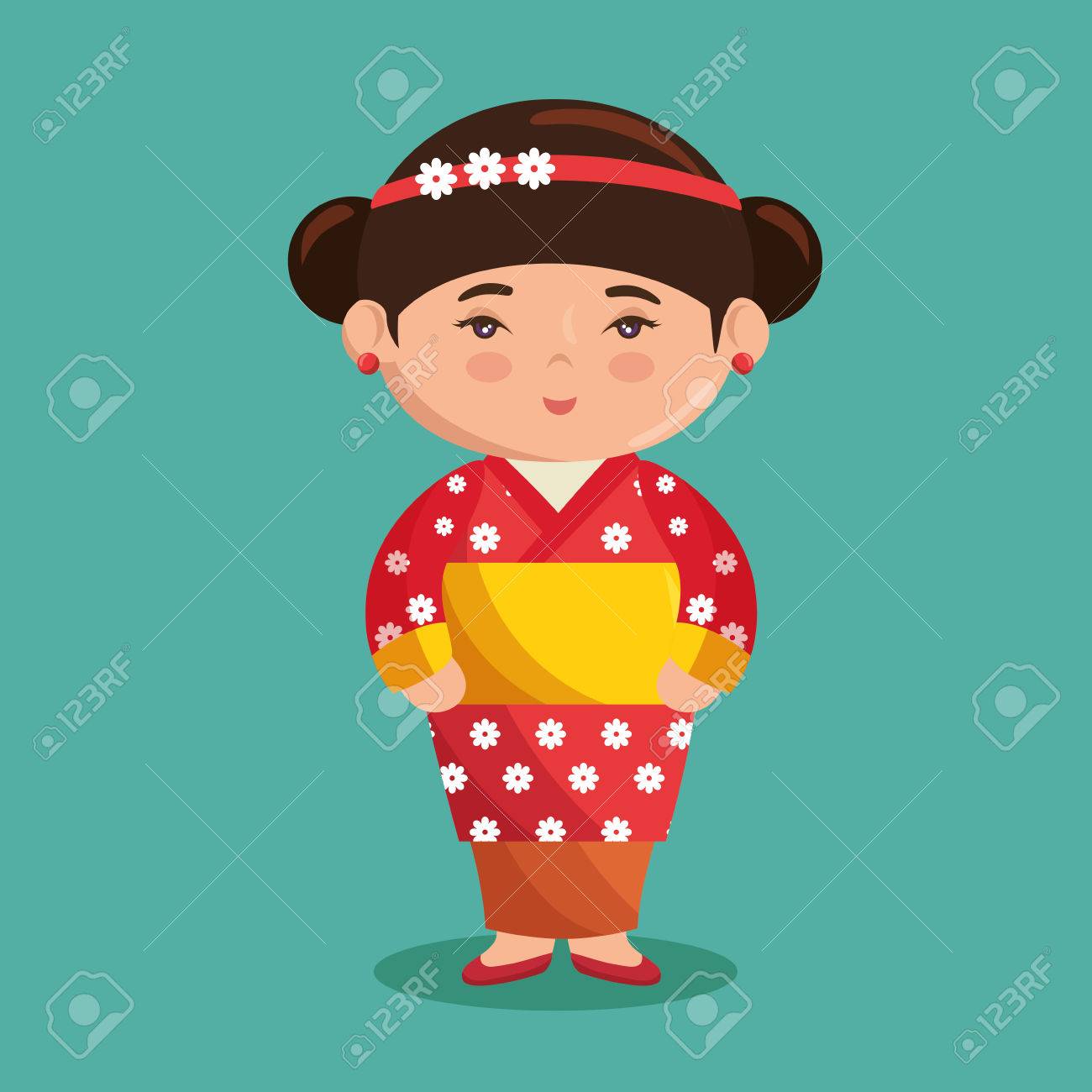 かわいい日本人の女の子の文字ベクトル イラスト デザイン のイラスト素材 ベクタ Image