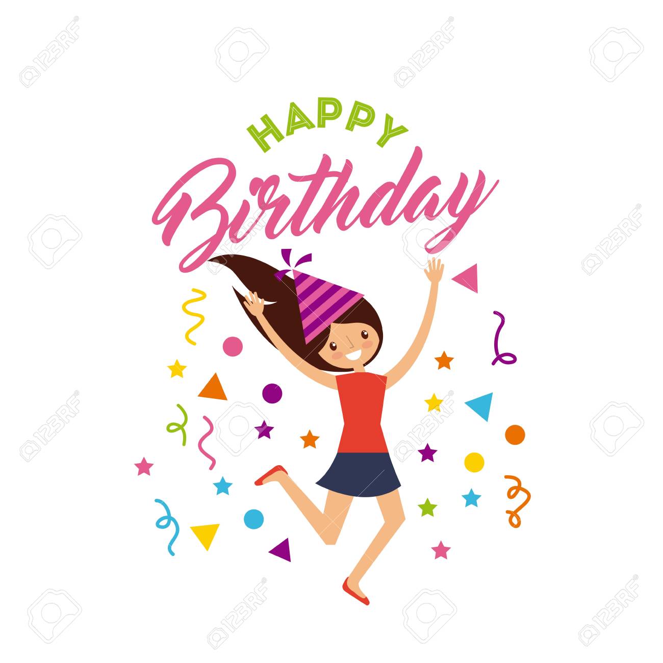 Carte De Joyeux Anniversaire Avec Une Fille Portant Un Chapeau De Fete Sur Fond Blanc Design Colore Illustration Vectorielle Clip Art Libres De Droits Vecteurs Et Illustration Image Carte De Joyeux Anniversaire Avec Une Fille Portant Un Chapeau De Fete Sur Fond Blanc Design Colore Illustration Vectorielle Clip Art Libres De Droits Vecteurs Et Illustration Image