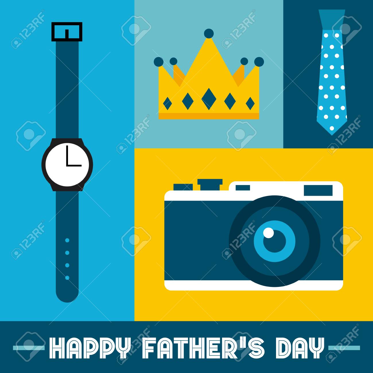 happy father day card with masculine icons hanging colorful