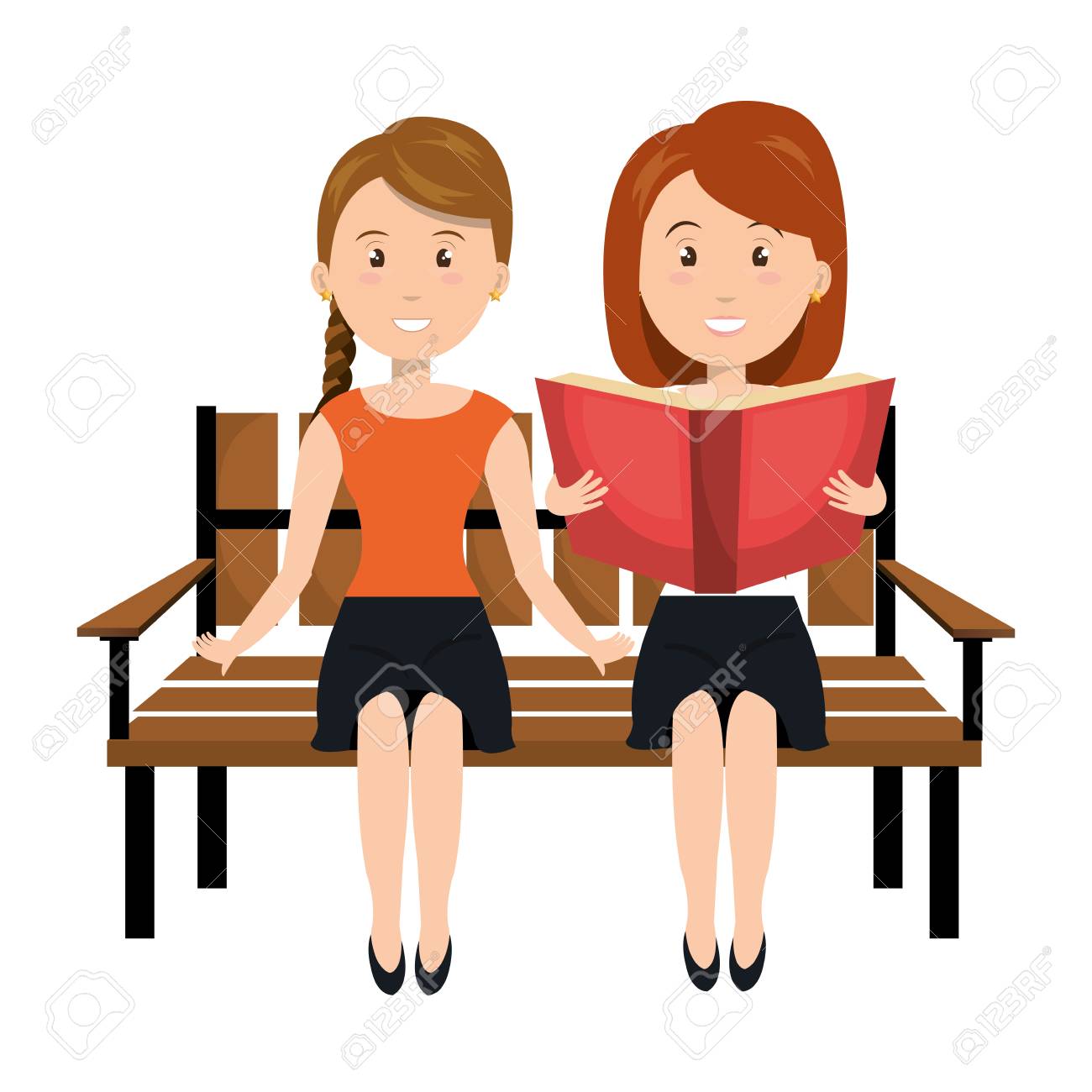 女性公園椅子ベクトル イラスト デザインの本を読んで のイラスト素材 ベクタ Image