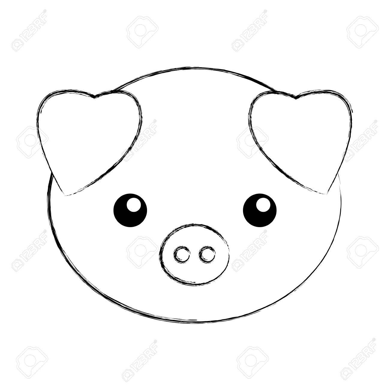 かわいいスケッチ描画豚顔漫画グラフィック デザインのイラスト素材 ベクタ Image 79193099