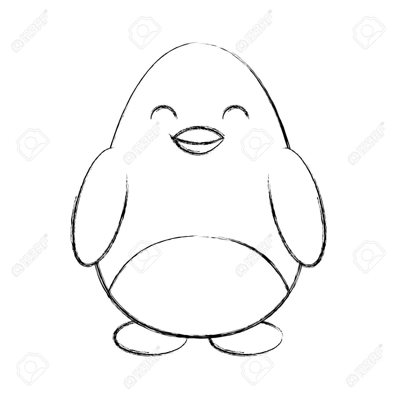 cute sketch draw penguin cartoon graphic design royalty free