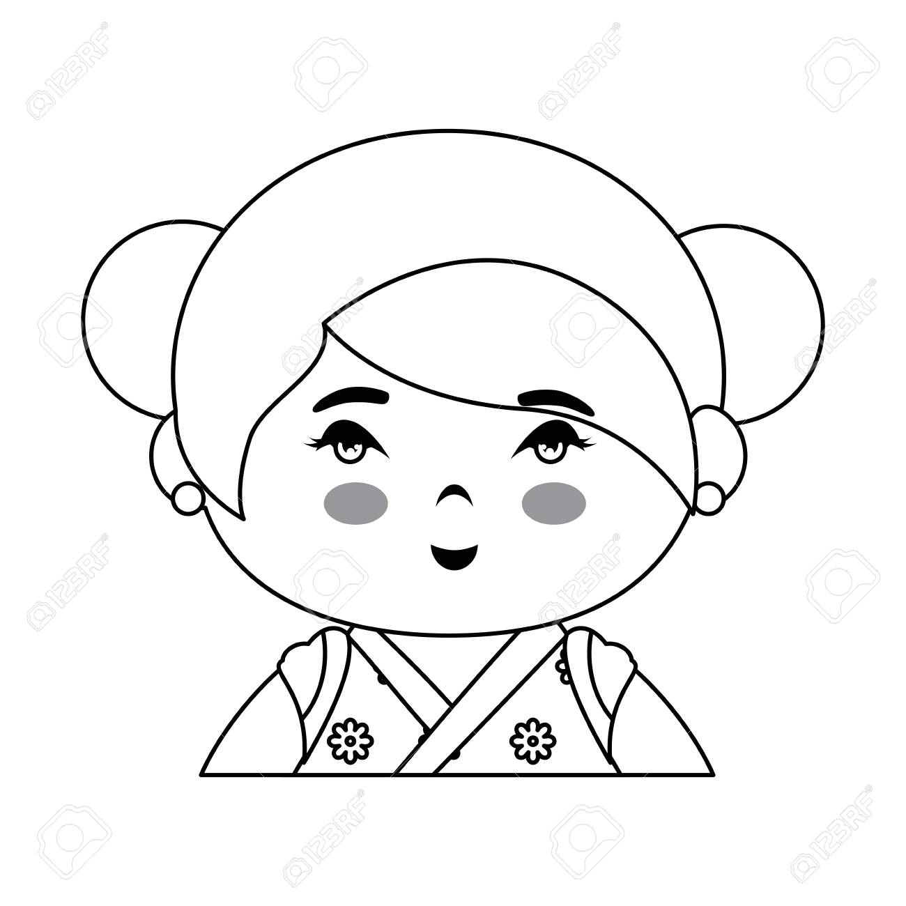 白い背景のベクトル図でかわいい日本の女の子アイコンのイラスト素材 ベクタ Image