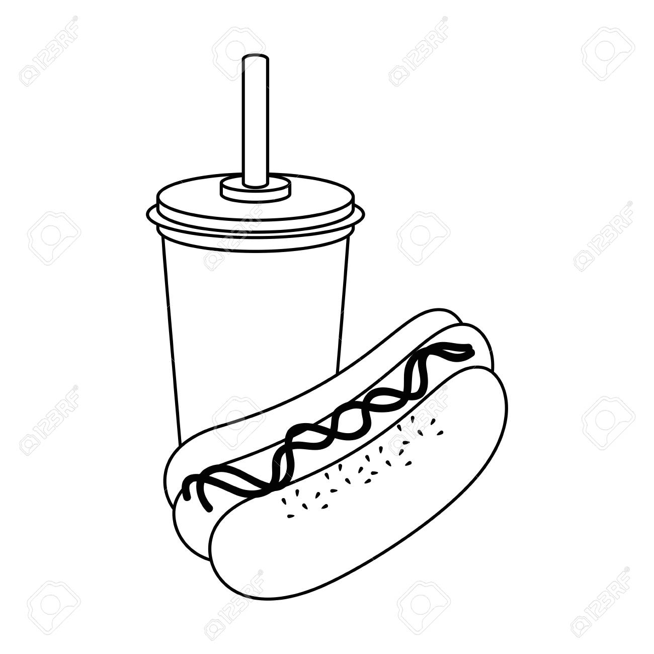 ホットドッグとドリンク カップ アイコン白背景の上ベクトル イラストのイラスト素材 ベクタ Image 79942885