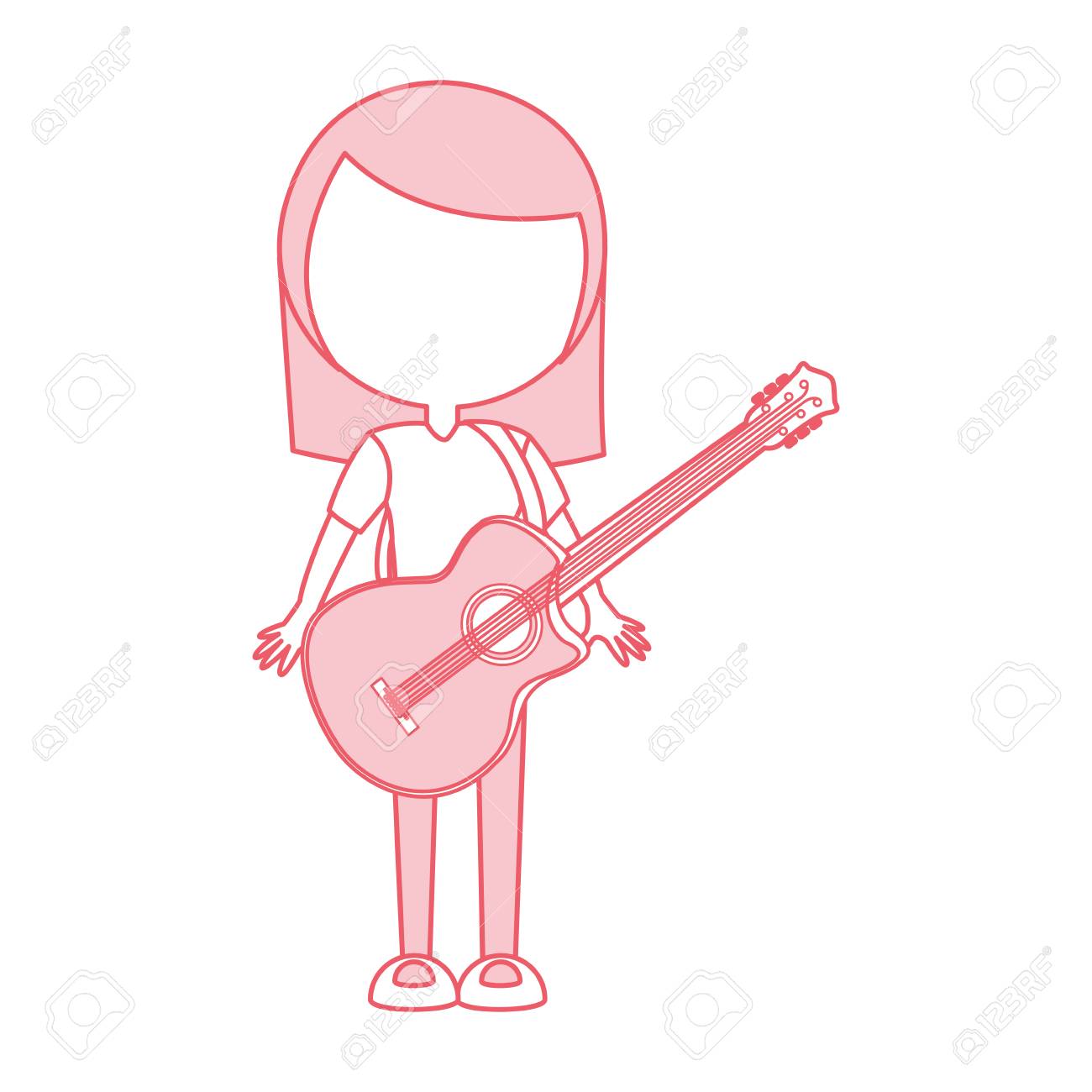 かわいいピンク顔の見えない女性ギター漫画ベクトル グラフィック デザイン のイラスト素材 ベクタ Image