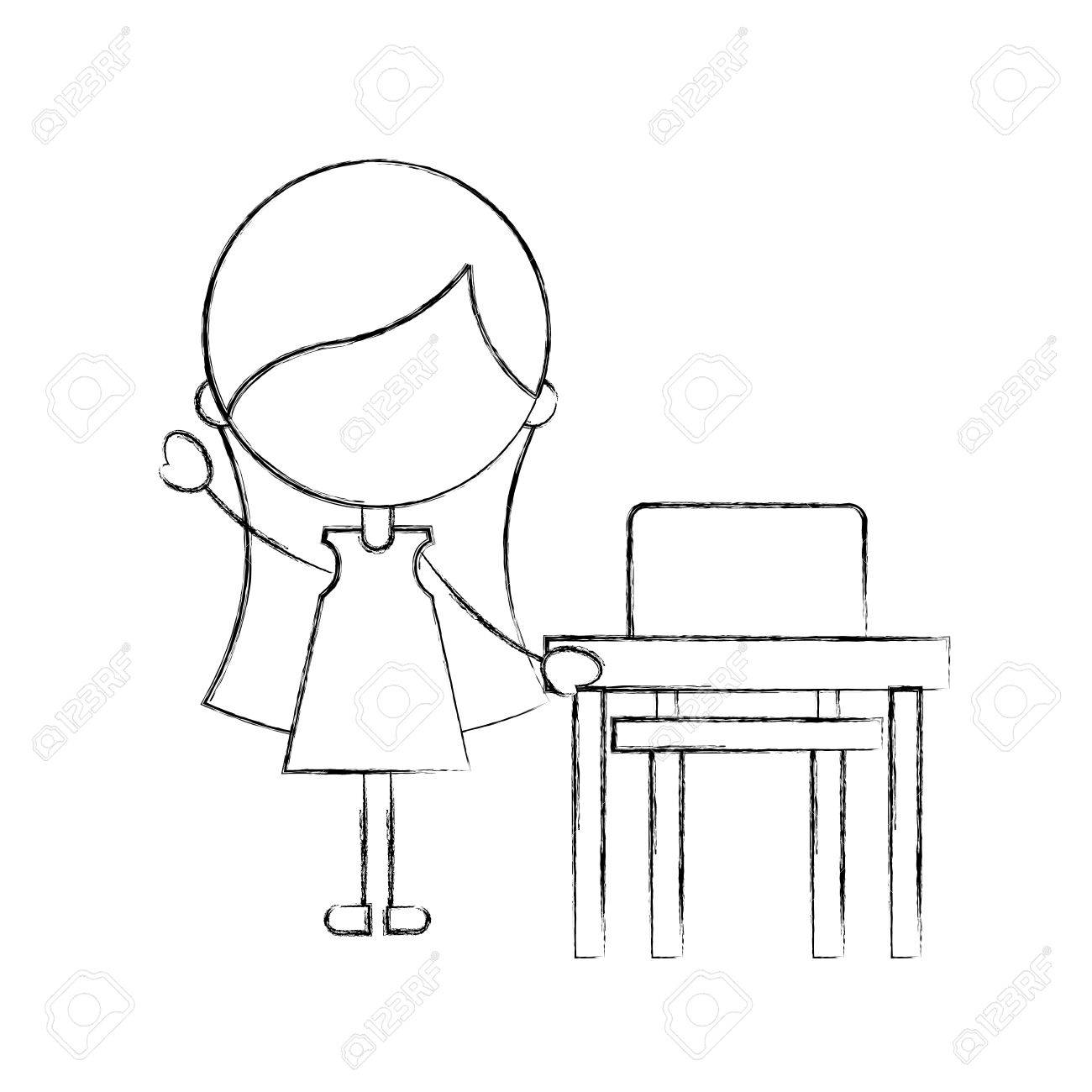 学校椅子文字アイコン ベクトル イラスト デザインとかわいい女の子のイラスト素材 ベクタ Image