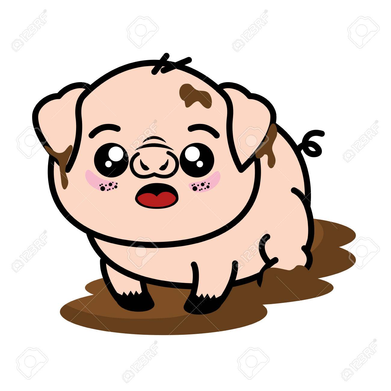 孤立したかわいい立っている豚のアイコン ベクトル イラスト グラフィック デザインのイラスト素材 ベクタ Image