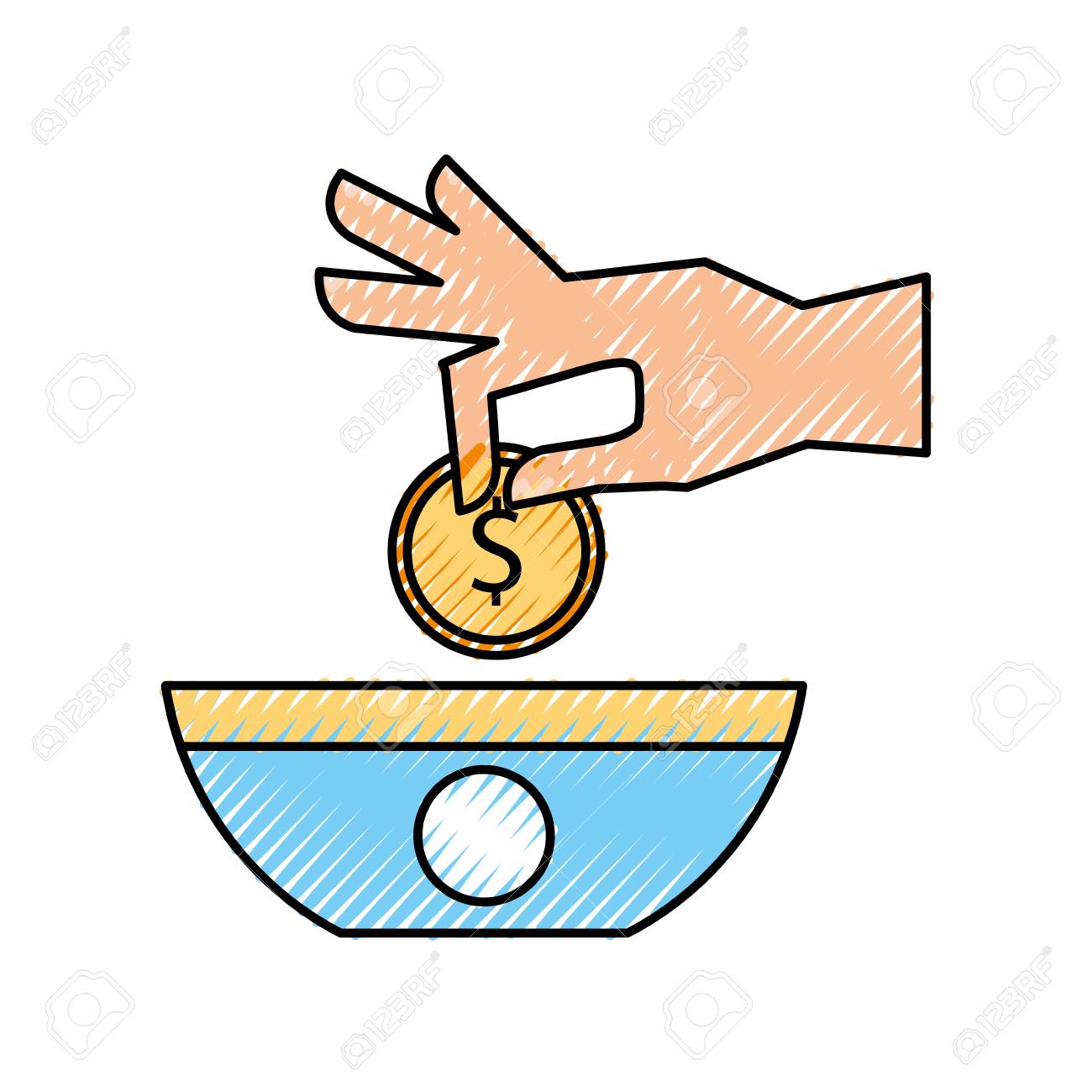 お金と皿のベクトル イラスト デザインと人間の手します のイラスト素材 ベクタ Image 7256