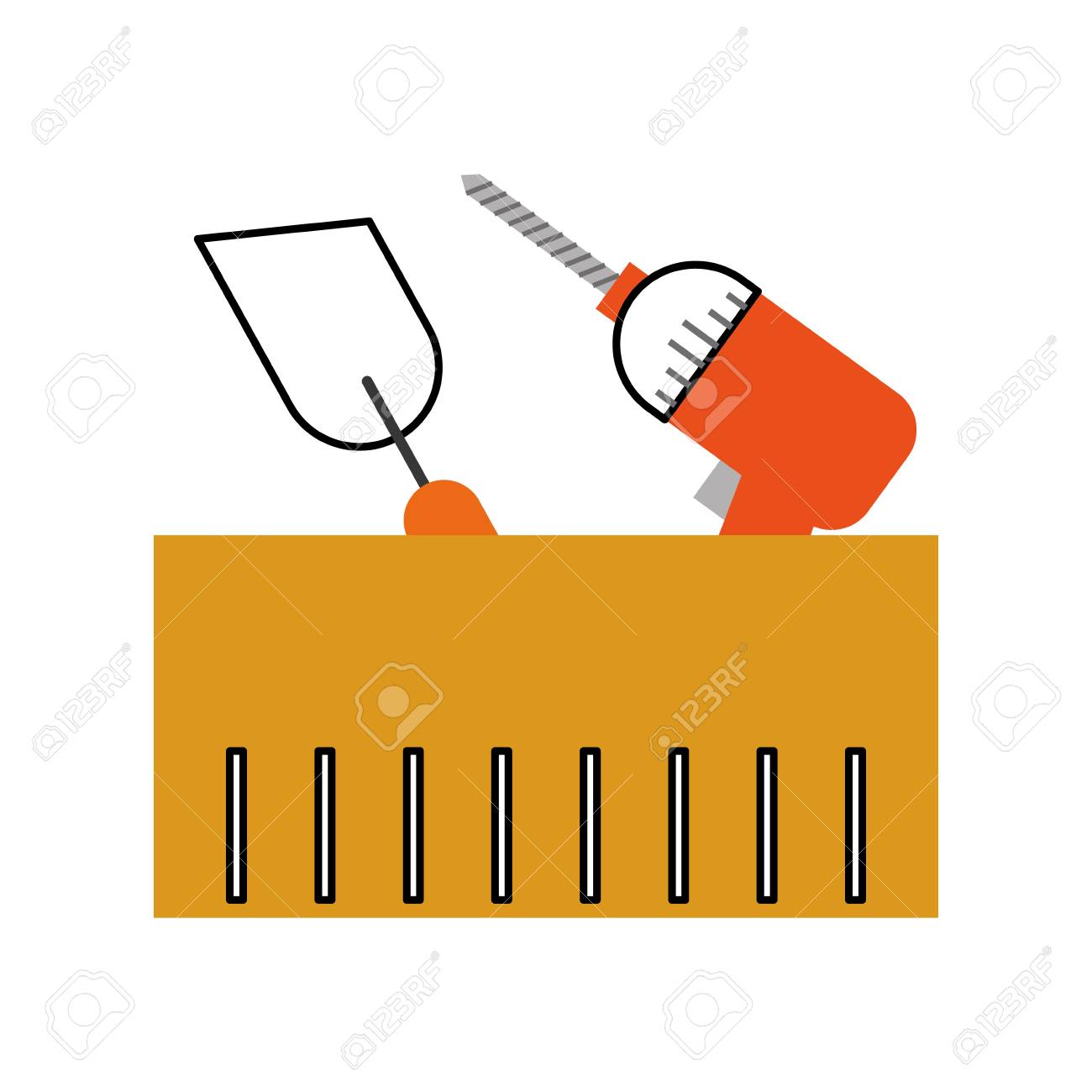 ヘラとドリル ツール分離アイコン ベクトル イラスト デザインのイラスト素材 ベクタ Image