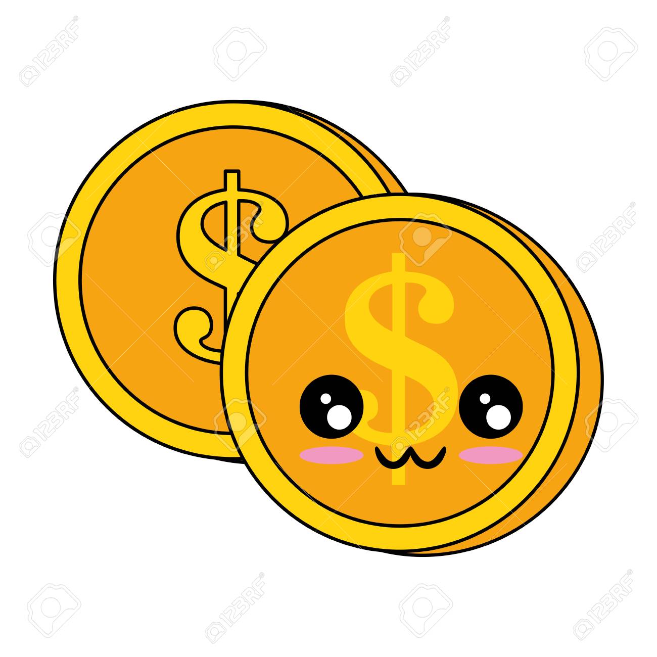 かわいい漫画のキャラクター コインのお金。のイラスト素材・ベクター Image 85023242