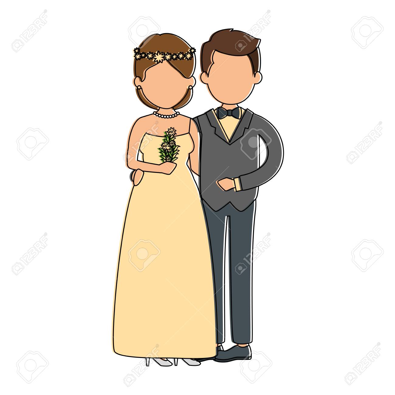 かわいいカップルがちょうど花花束ベクトル イラスト デザインと結婚してください のイラスト素材 ベクタ Image