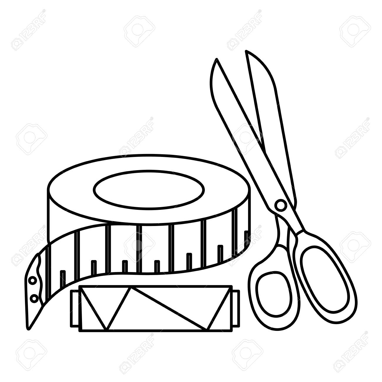 Equipment For Designing Clothes, Measuring Tape, Wooden Scale And Scissors  On Black Fabric Stock Photo, Picture and Royalty Free Image. Image 53653392.