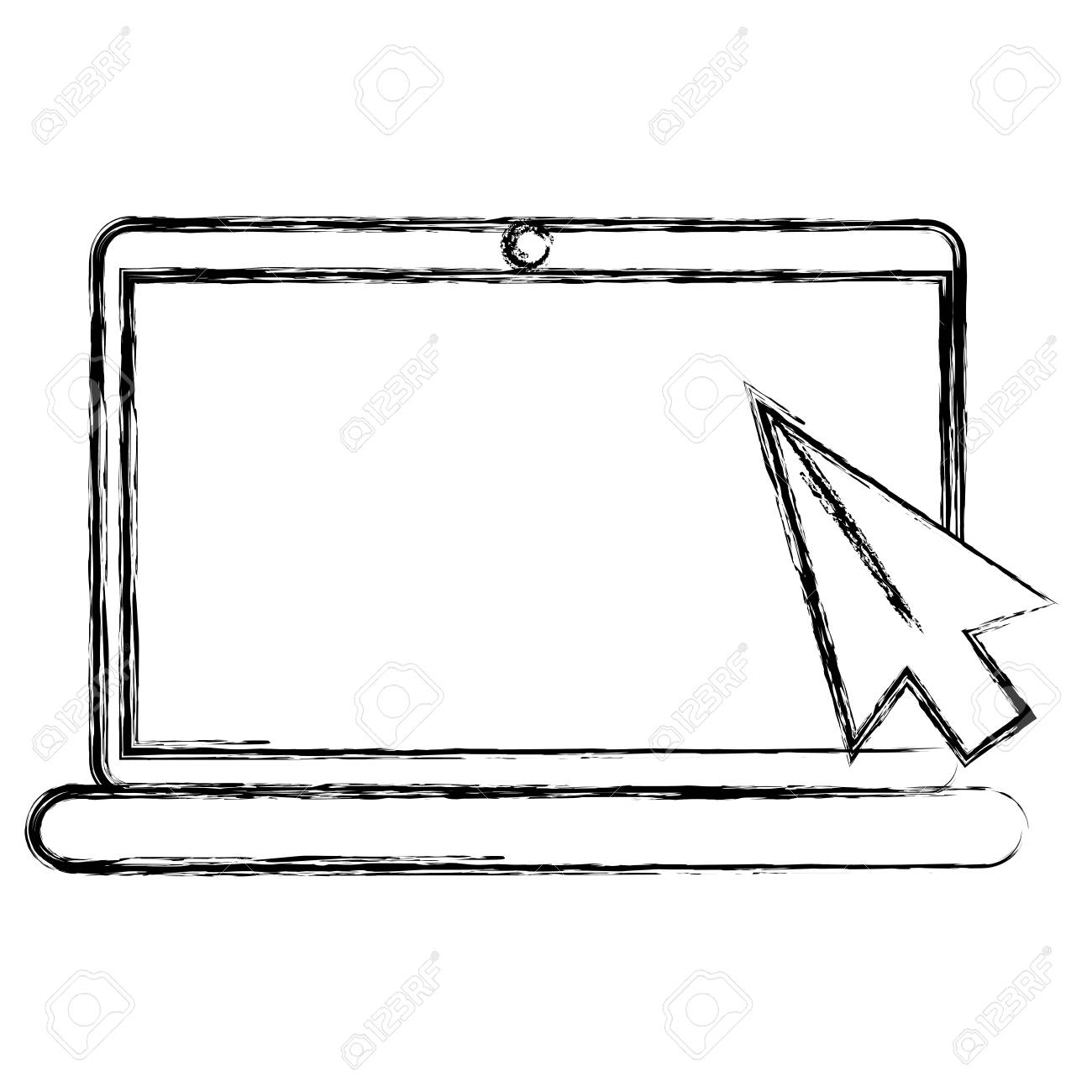 outline drawing of laptop computer with mouse pointer vector drawing laptop