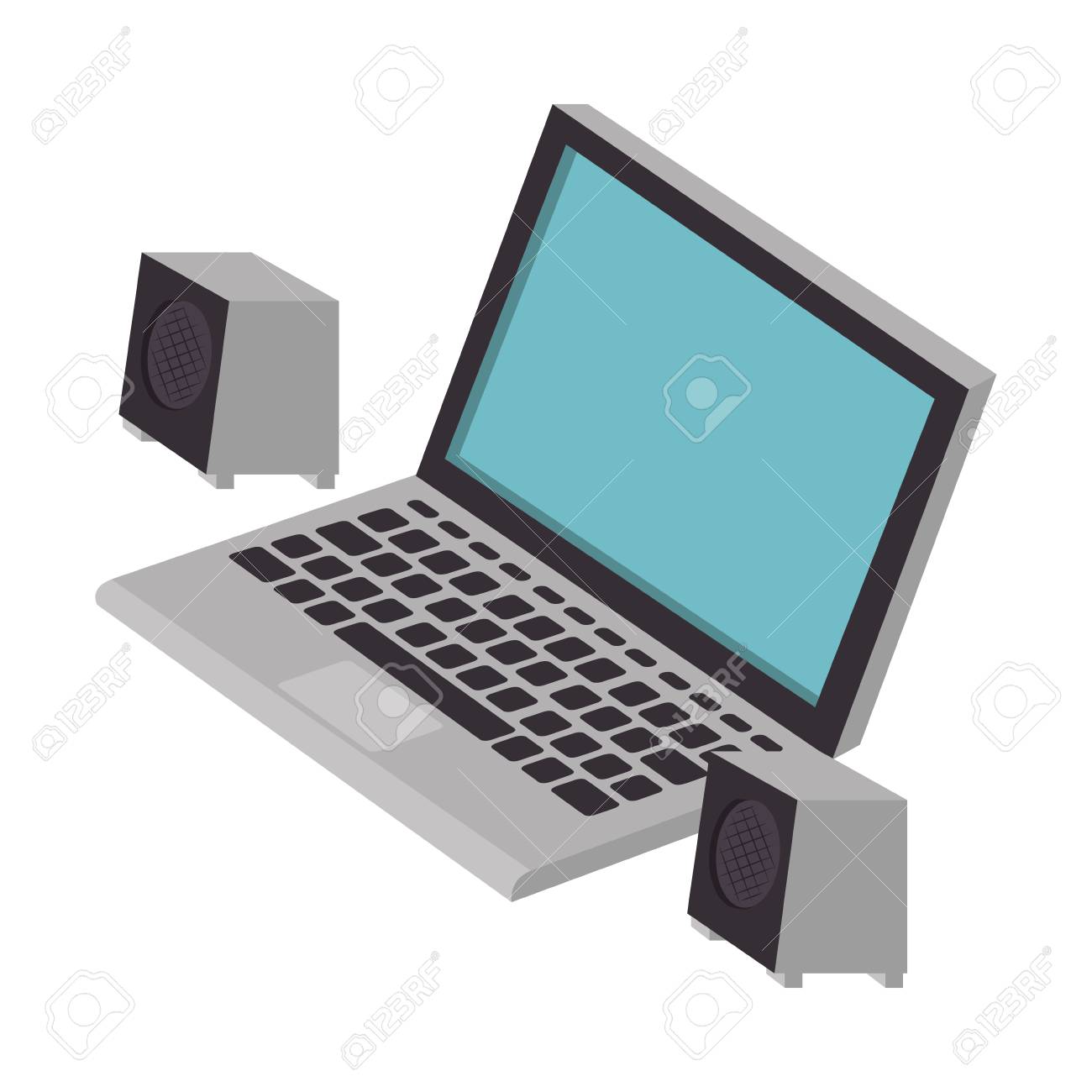 スピーカーを備えたラップトップコンピュータベクトルイラストデザイン のイラスト素材 ベクタ Image