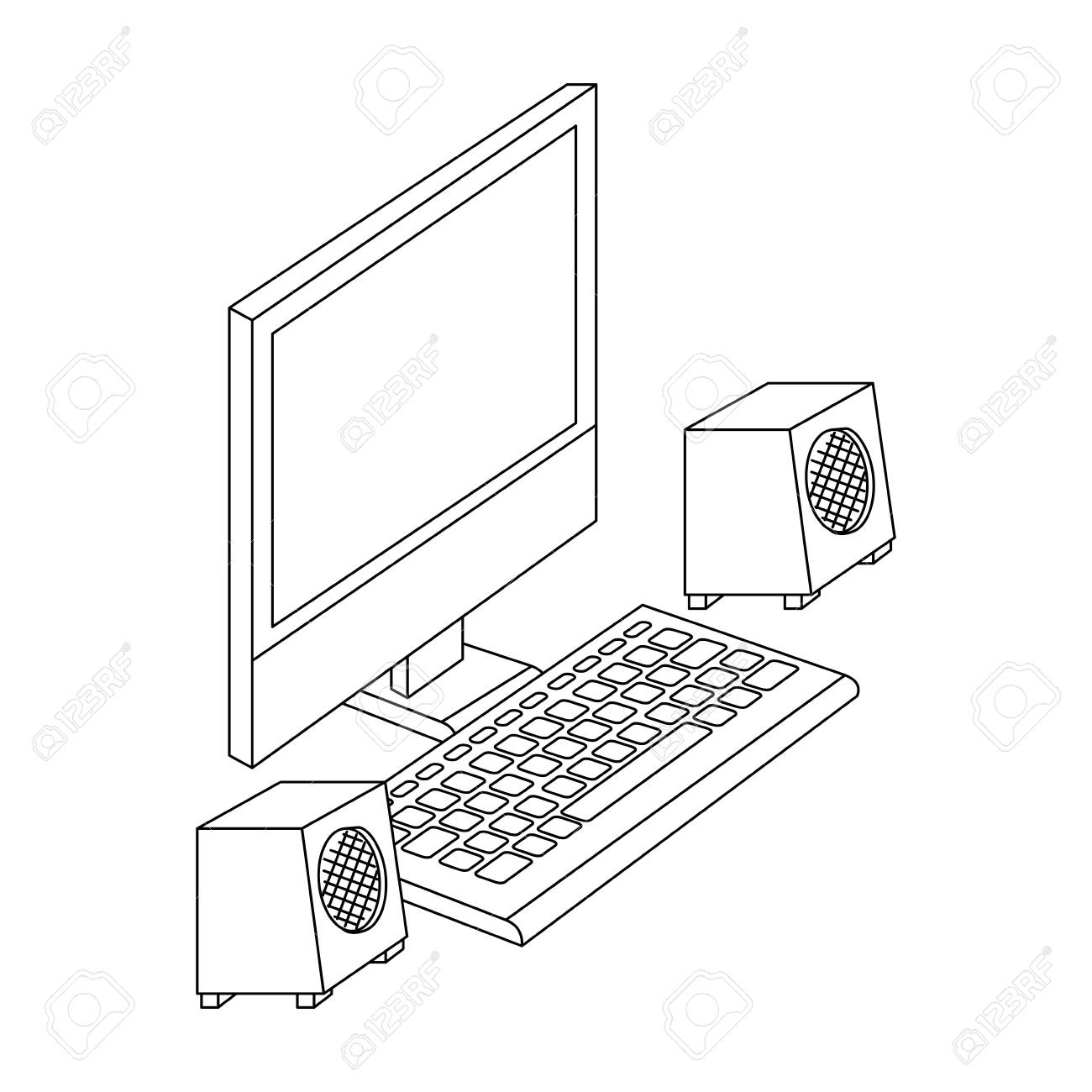 スピーカーを備えたコンピュータデスクトップベクトルイラストデザインのイラスト素材 ベクタ Image スピーカーを備えたコンピュータデスクトップベクトルイラストデザインのイラスト素材 ベクタ Image