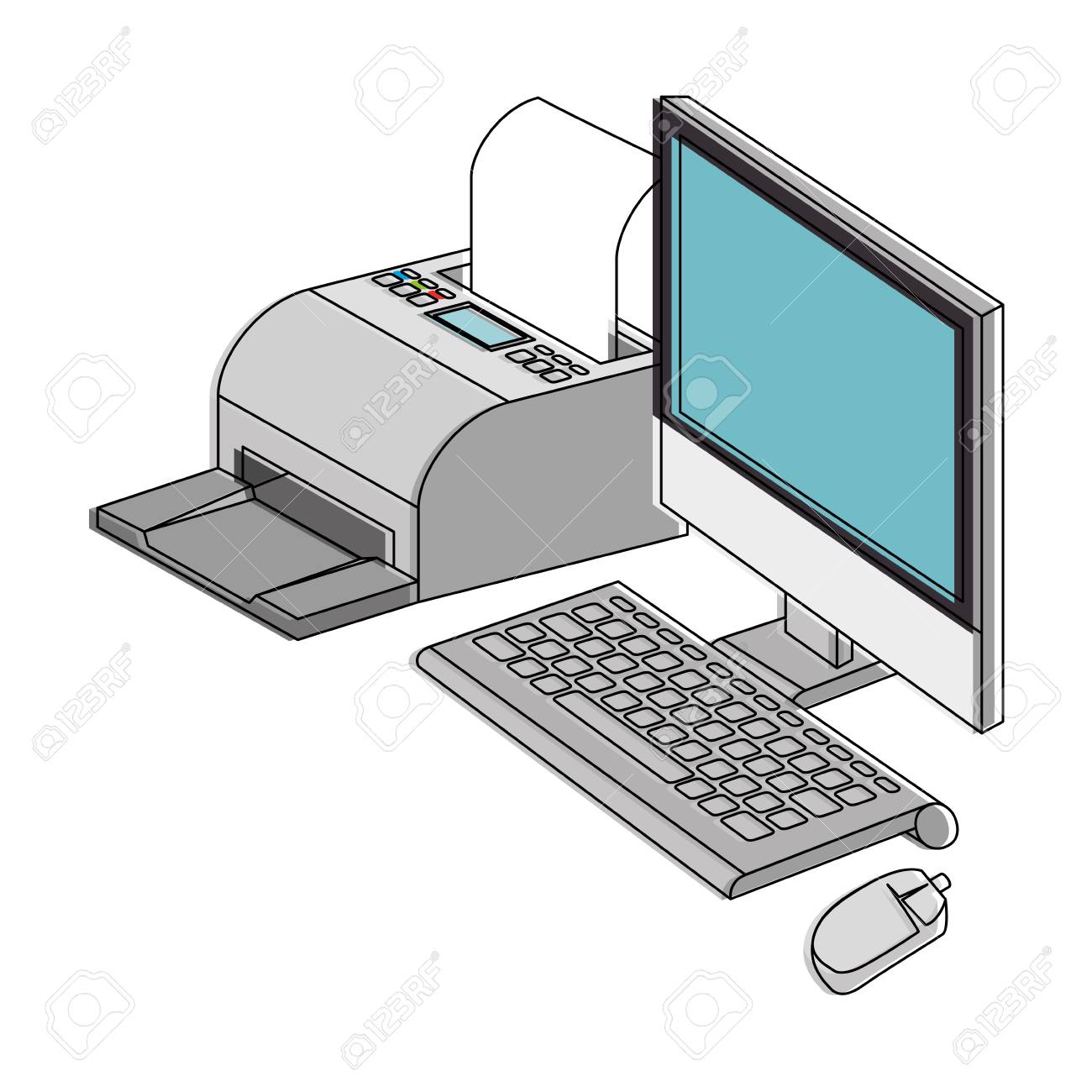 プリンター ベクトル イラスト デザインとコンピューターのデスクトップ のイラスト素材 ベクタ Image