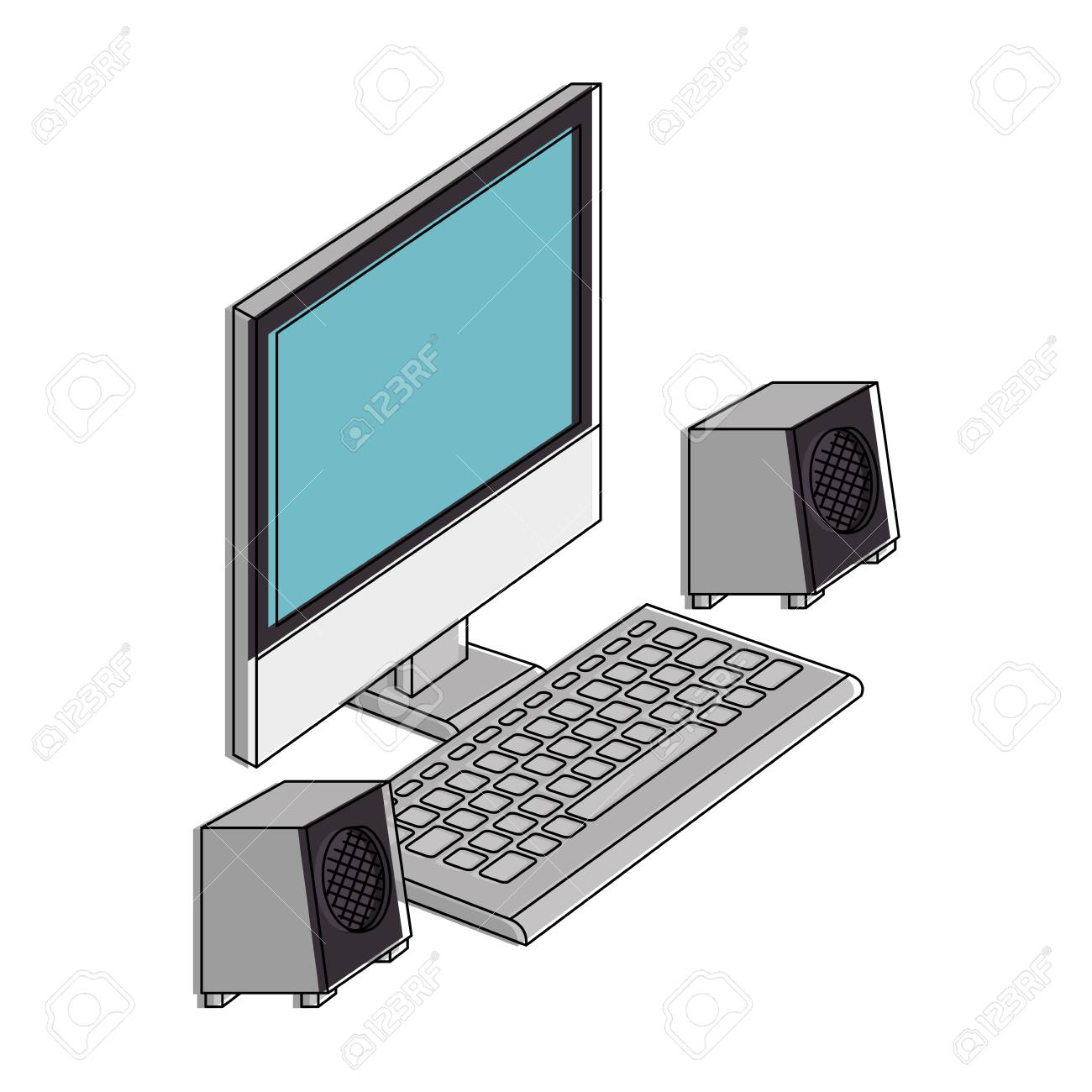 スピーカーを備えたコンピュータデスクトップベクトルイラストデザインのイラスト素材 ベクタ Image スピーカーを備えたコンピュータデスクトップベクトルイラストデザインのイラスト素材 ベクタ Image