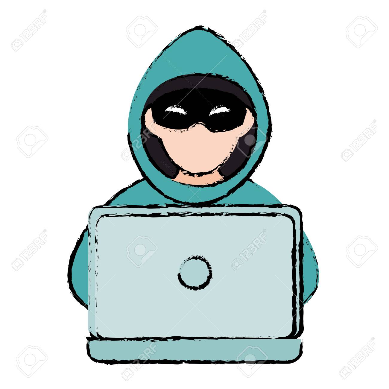 ラップトップベクトルイラストデザインとサイバー泥棒アバターキャラクターのイラスト素材 ベクタ Image