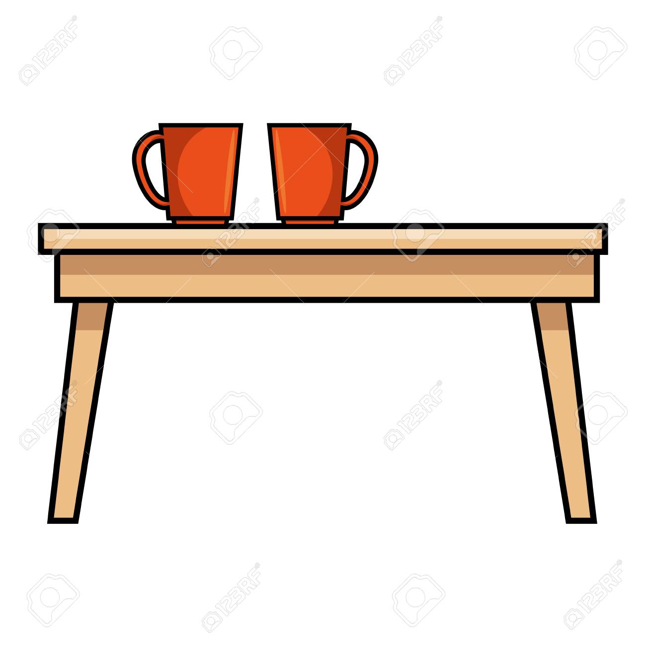 Table Wooden With Coffee Cups Vector Illustration Design Royalty Free Cliparts Vectors And Stock Illustration Image 87229800
