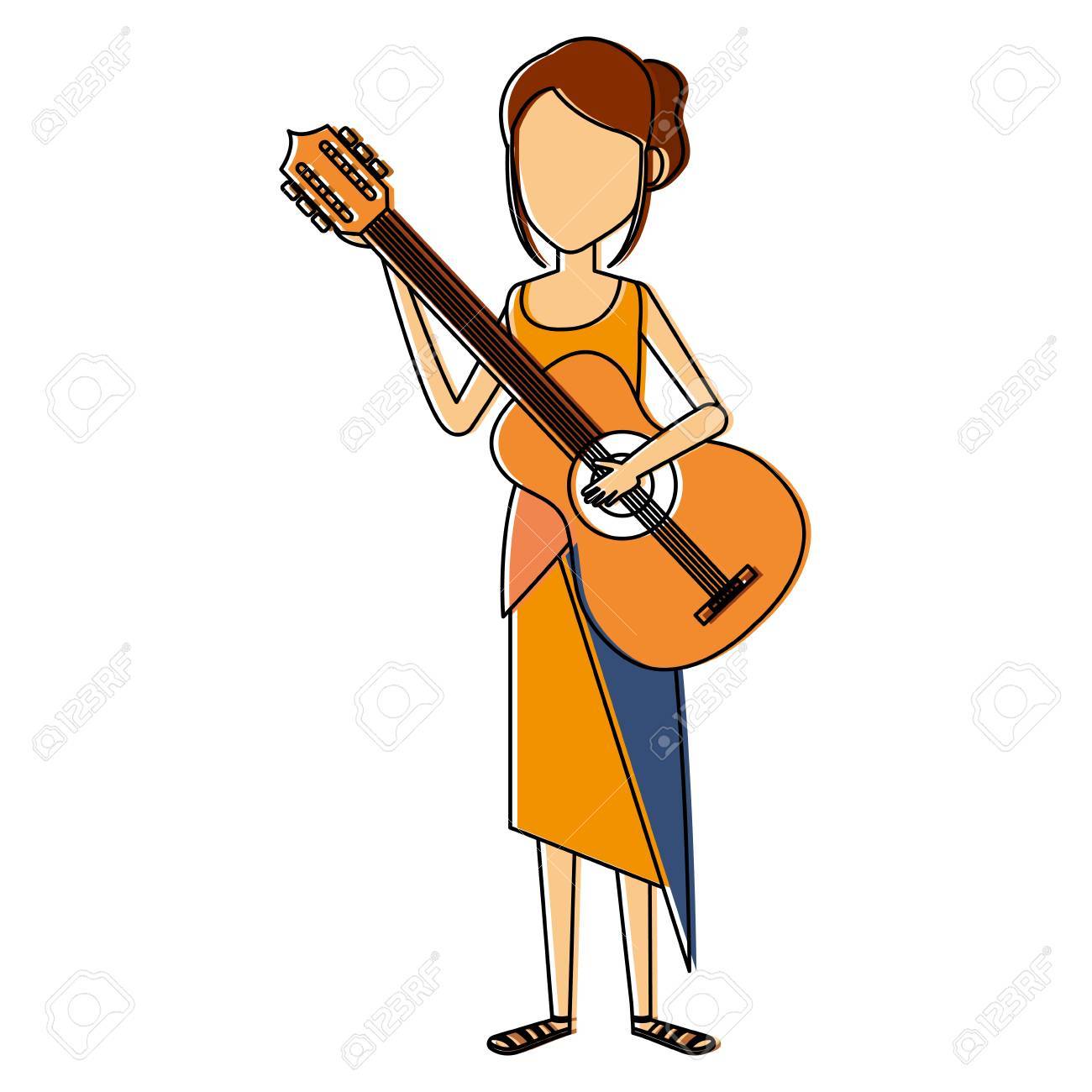 ヒッピー女性ギター ベクトル イラスト デザインを再生 のイラスト素材 ベクタ Image