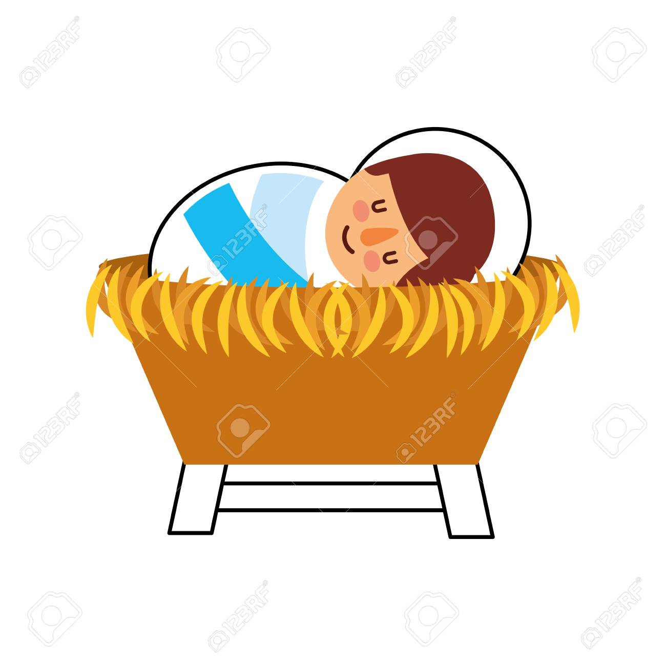 Dibujos Animados Lindo Bebe Jesucristo En La Ilustracion De Vector De Cuna Ilustraciones Vectoriales Clip Art Vectorizado Libre De Derechos Image