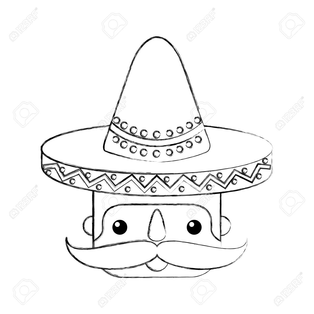 帽子と髭の縦ベクトル図でメキシコ人男性の顔のイラスト素材 ベクタ Image