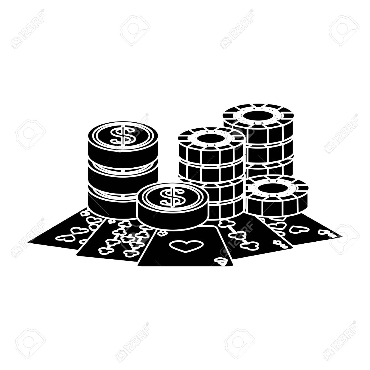 カジノ ポーカー カード コインをお金と Stak のチップ ベクトル図のイラスト素材・ベクター Image 90189195