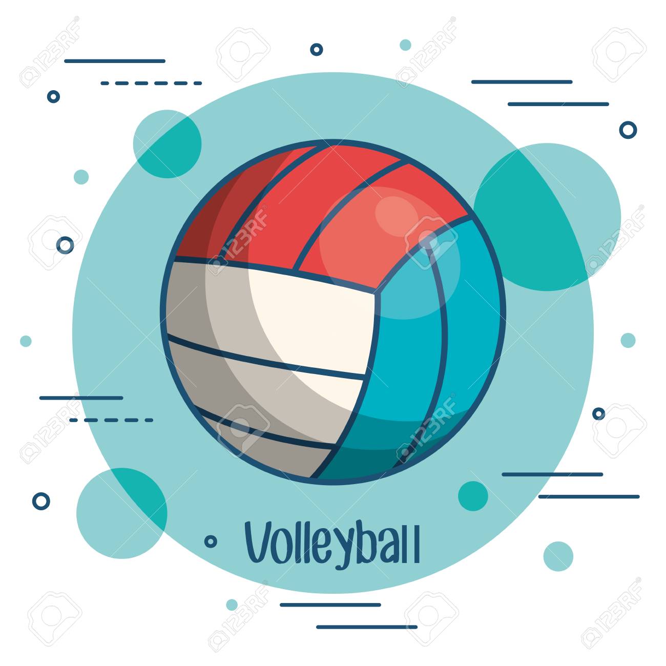 ティールと白背景ベクトル図の上のカラフルなバレーボールのアイコンのイラスト素材 ベクタ Image
